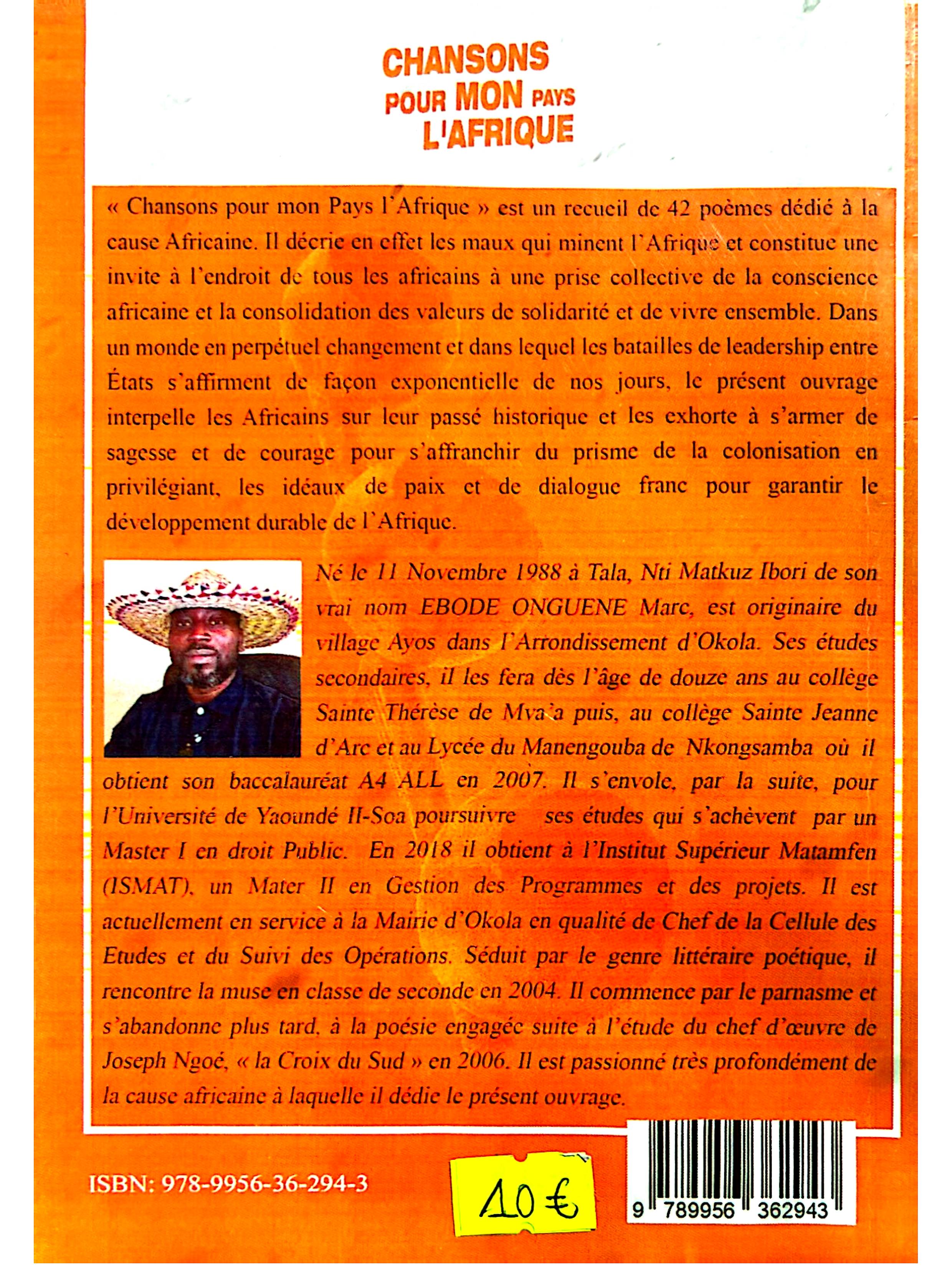 Chansons pour mon Pays l’Afrique – Recueil de poèmes engagés pour la conscience africaine